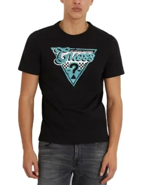 Camiseta Guess Triangle negro logotipo turquesa para hombre